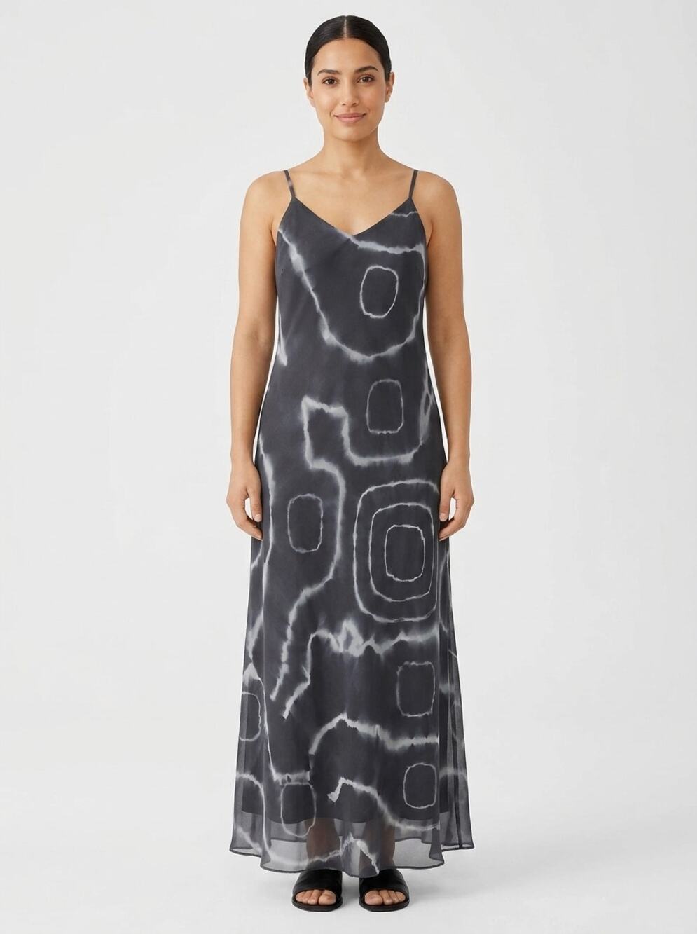 Hokus Pokus Black White Abstract Spaghetti Strap Slip Dress Women Size M